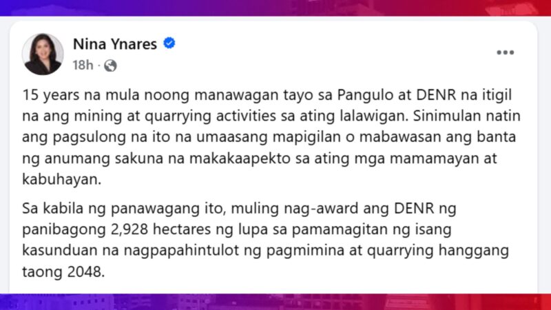 Pagmimina at Quarrying sa halos 3,000 ektarya ng lupain sa Rizal inapruhan ng DENR