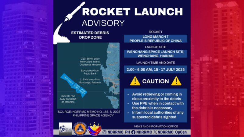 OCD Region 3, MIMAROPA inalerto sa isasagawang rocket launch ng China