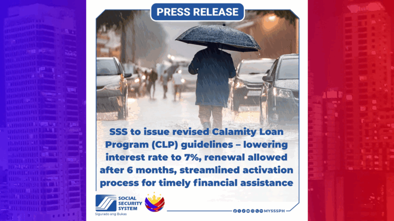 Interest rate ng Calamity Loan ng SSS ibababa sa 7 percent mula sa dating 10 percent