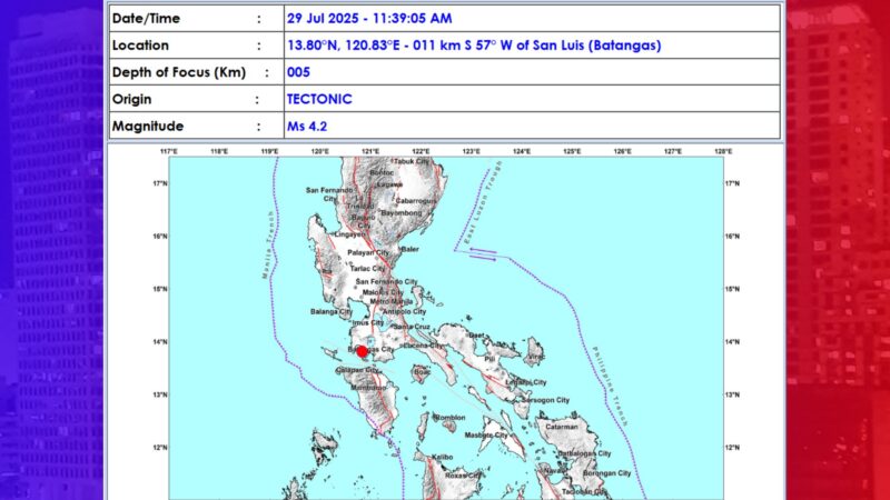 Minuto lang ang pagitan, magkasunod na magnitude 4.2 na lindol tumama sa Batangas