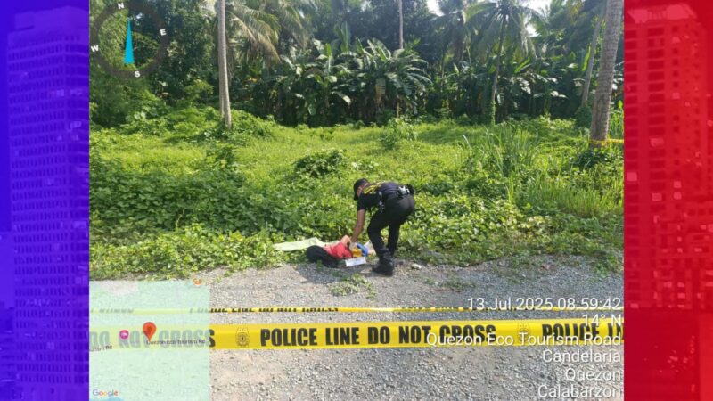 Nakagapos na bangkay ng lalaki natagpuan sa Eco Tourism Road sa Sariaya, Quezon