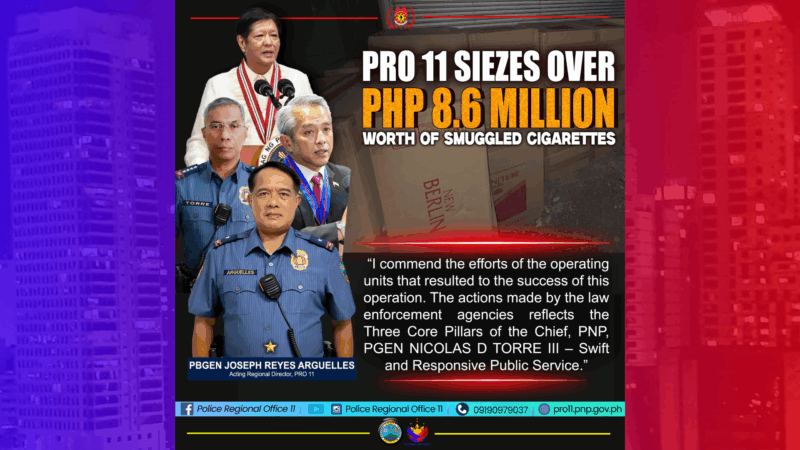 P8.6M na halaga ng smuggled na yosi nakumpiska sa Davao City