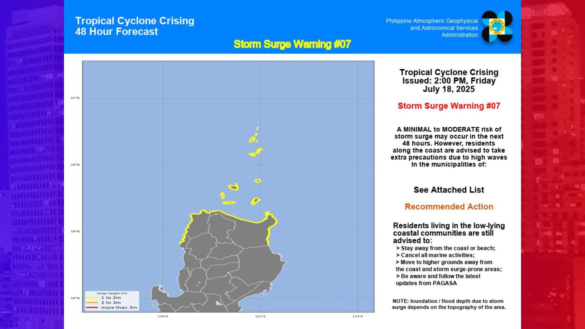 Mga residenteng nakatira sa baybayin sa probinsya ng Batanes, Cagayan, Ilocos Norte at Ilocos Sur pinag-iingat sa storm surge
