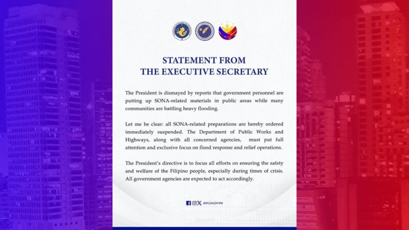 Pang. Marcos iniutos ang suspensyon ng lahat ng SONA-related activities; mga ahensya pinatututok sa disaster response