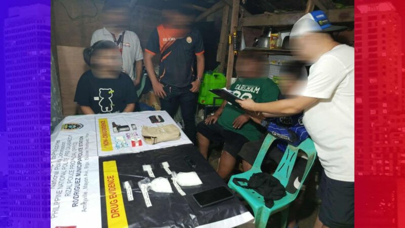 P1.1M na halaga ng shabu nakumpiska sa Montalban, Rizal; 3 arestado