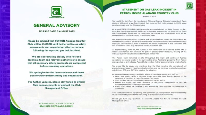 Petron Station sa Alabang Country Club isinara dahil sa gas leak