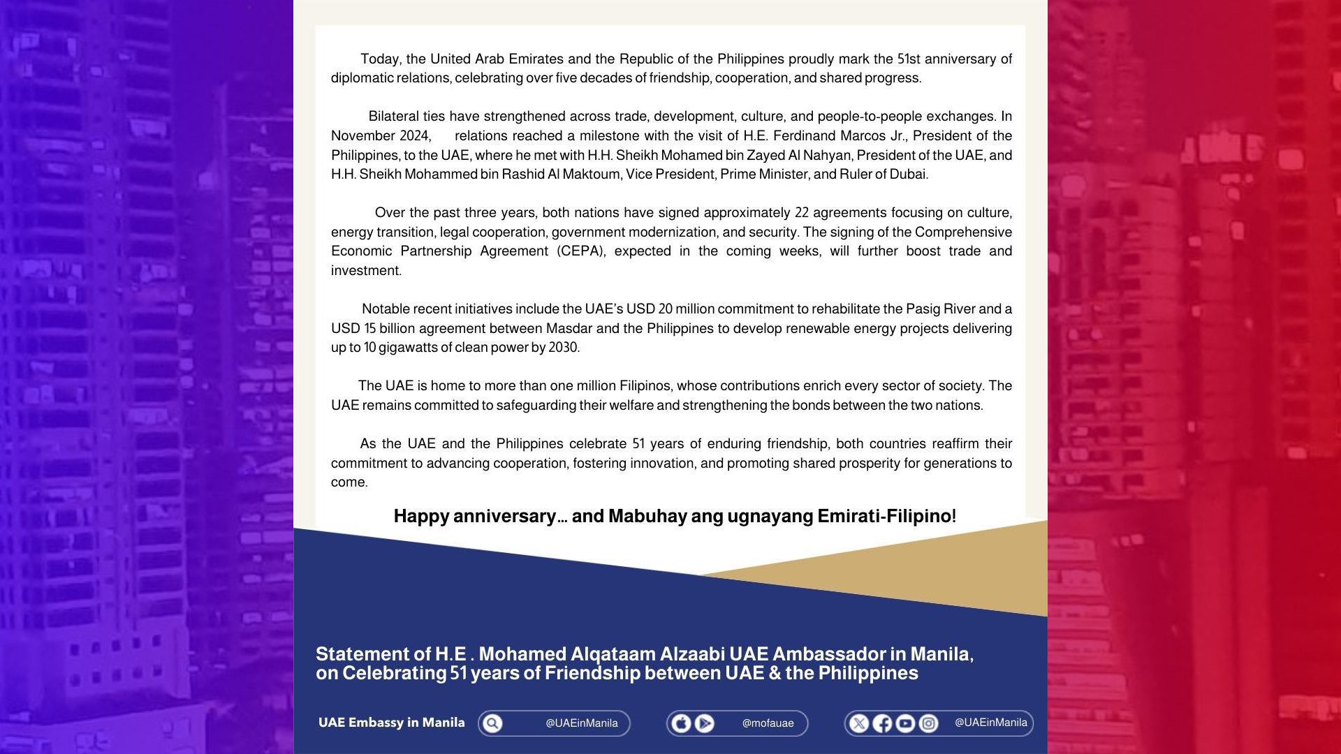 Comprehensive Economic Partnership Agreement lalagdaan na ng Pinas at UAE