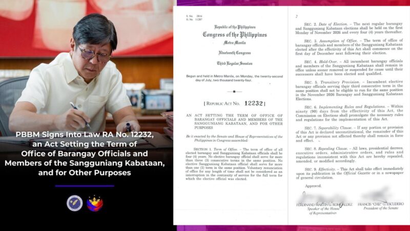 Batas na nagpapaliban sa Barangay at SK elections pormal nang nilagdaan ni Pang. Marcos