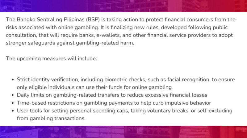 BSP inilatag ang mga bagong polisiya na ipatutupad para maprotektahan ang publiko vs online gambling