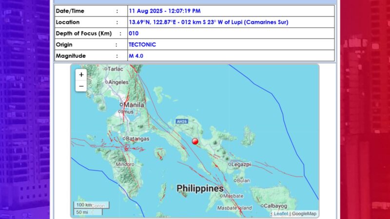Camarines Sur niyanig ng magnitude 4.0 na lindol