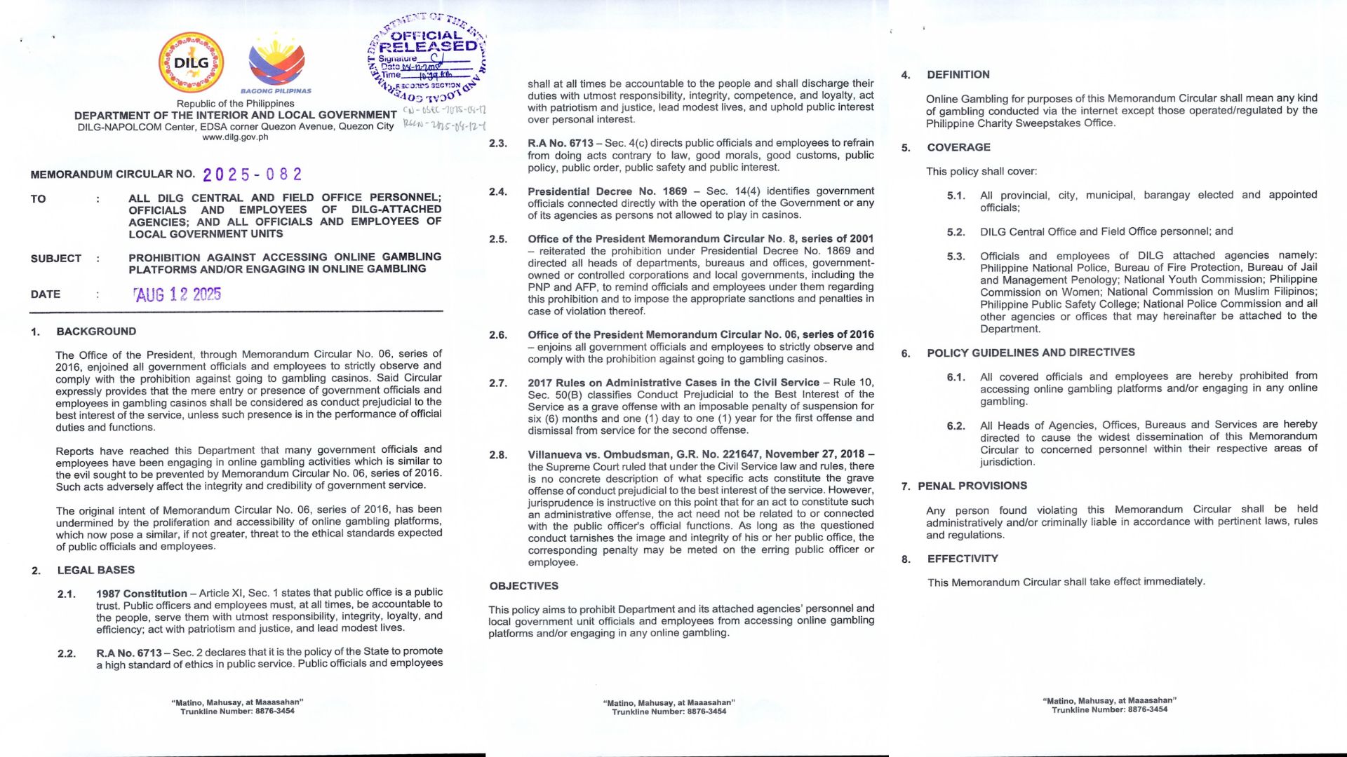 DILG employees, elected at appointed LGUs binawalan sa online gambling