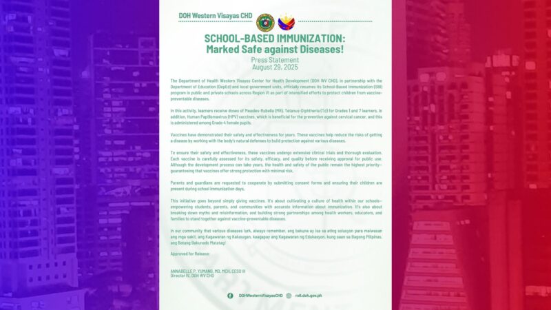 Pagbabakuna sa mga paaralan sa Western Visayas umarangkada na