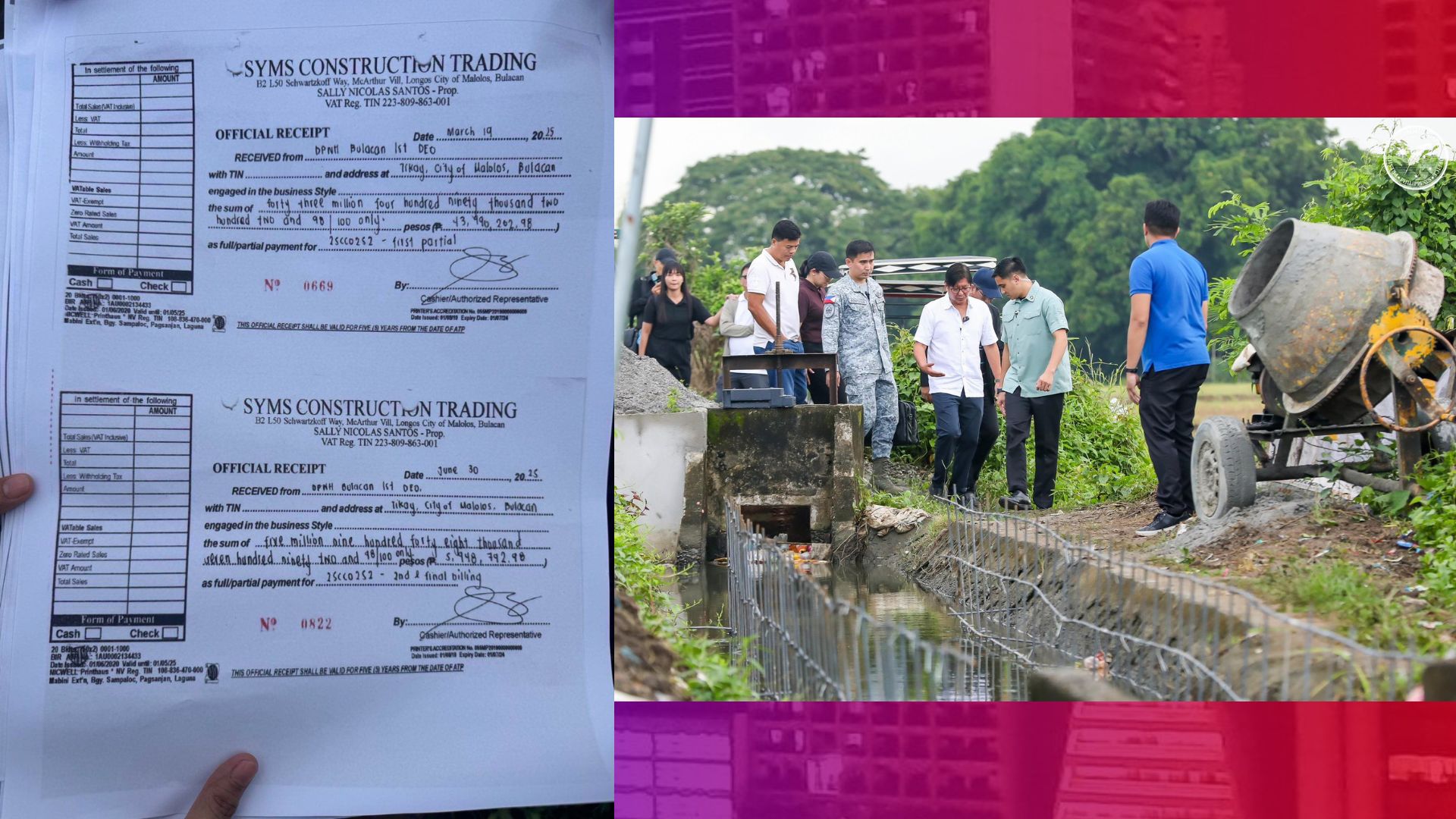 Resibo ng pinagbayaran ng DPWH sa contractor ng ghost flood control project sa Baliwag, Bulacan isinapubliko ng Malakanyang