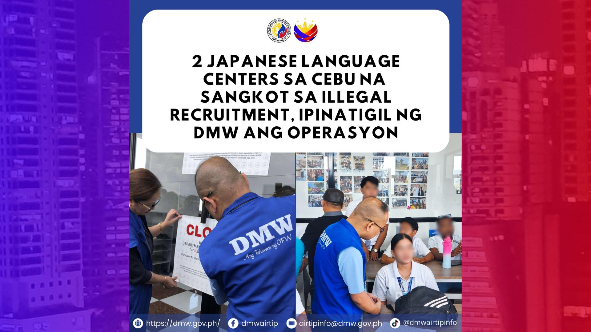 2 Japanese Language Centers sa Cebu na sangkot sa illegal recruitment, ipinasara ng DMW