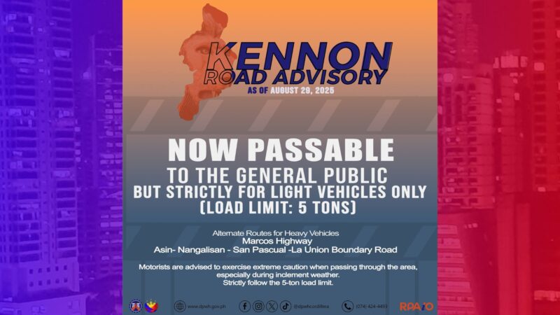 Kennon Road buksan na muli sa mga motorista; limitado lamang sa light vehicles