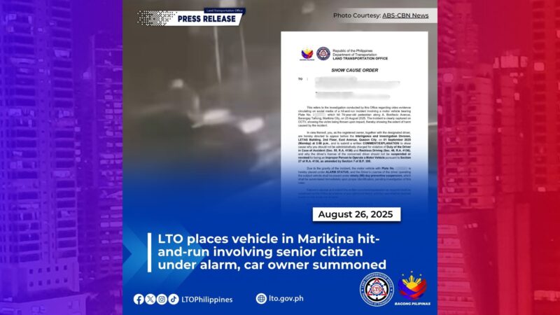 May-ari ng SUV na nang-hit and run sa isang lola sa Marikina, pinahaharap sa LTO