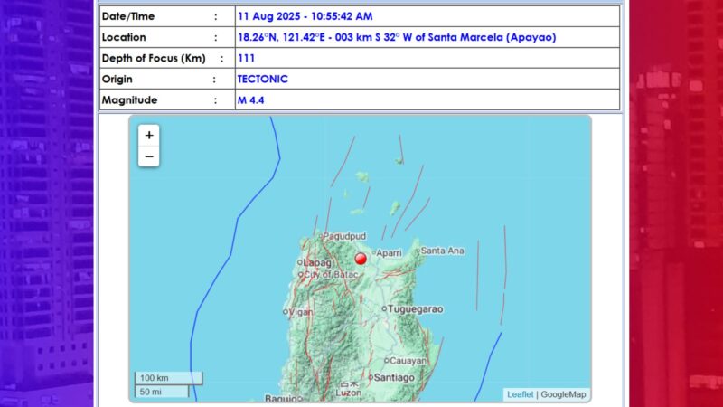 Apayao niyanig ng magnitude 4.4 na lindol