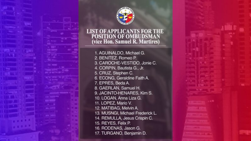 JBC inilabas ang listahan ng mga aplikante sa Ombudsman; pangalan ni Remulla nananatili sa listahan