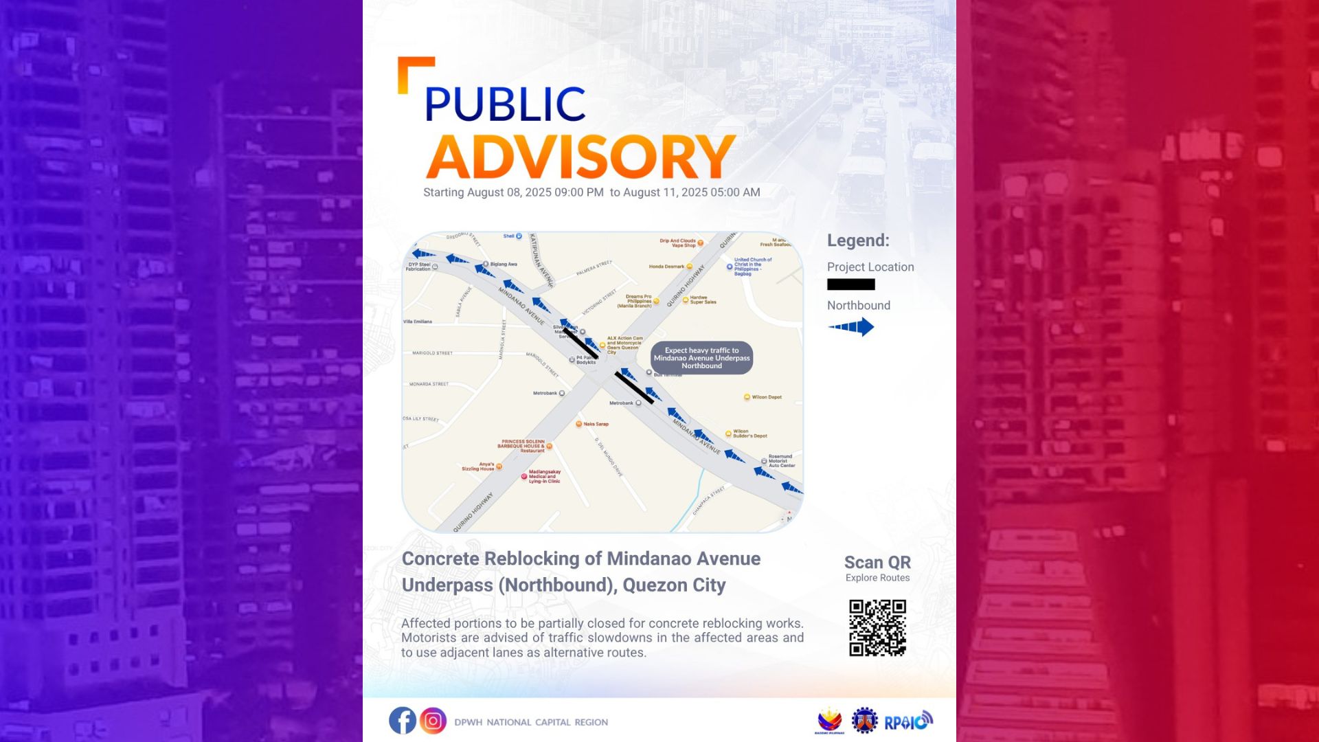 Mindanao Avenue underpass sa QC sasailalim sa repair