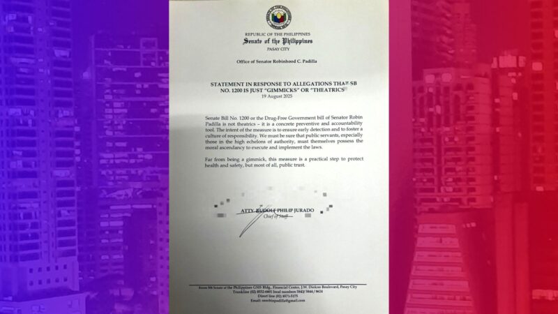 Panukalang Drug-Free Government Bill ni Sen. Robin Padilla hindi gimik