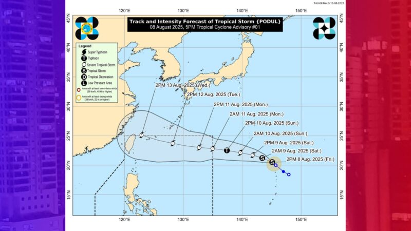 Bagyong “Podul” papasok sa bansa sa Linggo o Lunes; lalakas pa at magiging typhoon ayon sa PAGASA