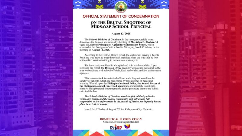 DepEd kinondena ang pananambang sa principal sa Cotabato