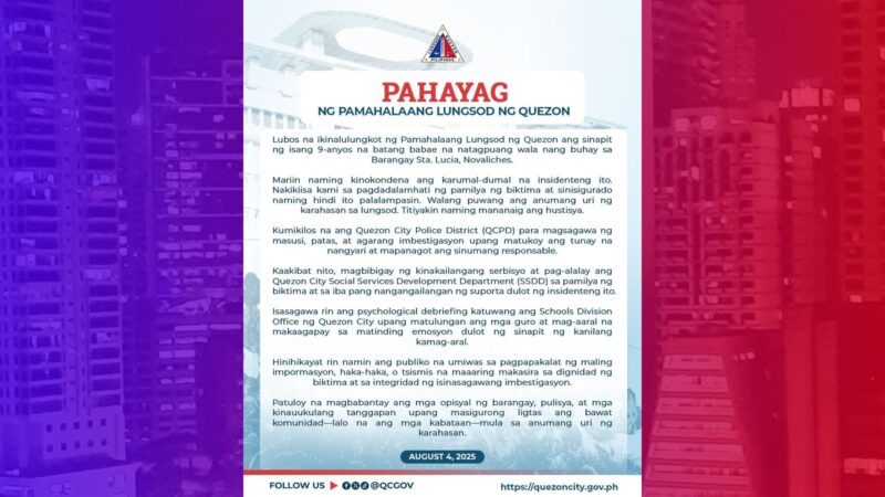 13-anyos inaming pinatay niya sa sakal ang 9-anyos na batang babae sa QC