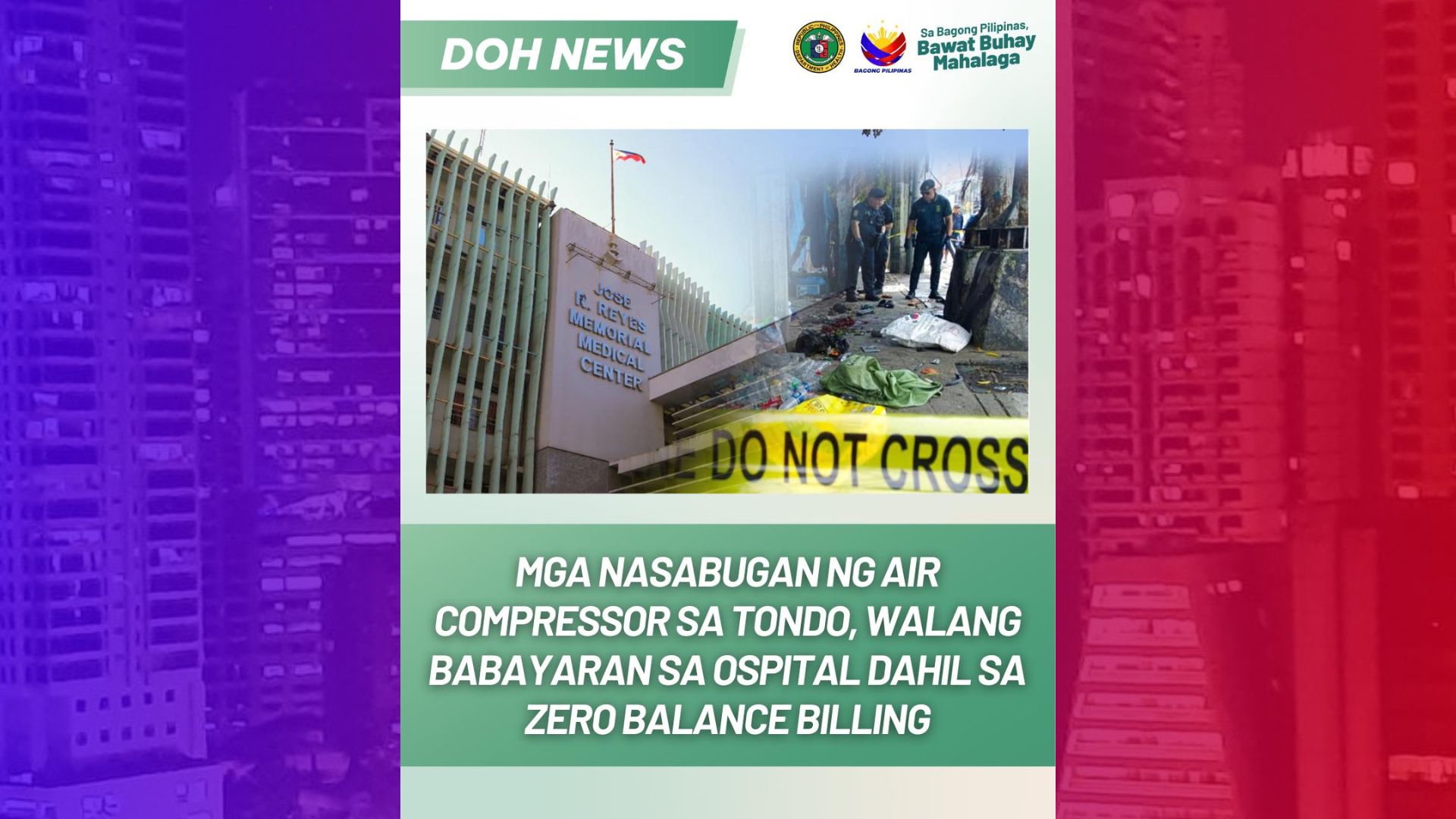 Mga basurero na nasabugan ng air compressor sa Tondo, makikinabang sa Zero Billing ayon sa DOH