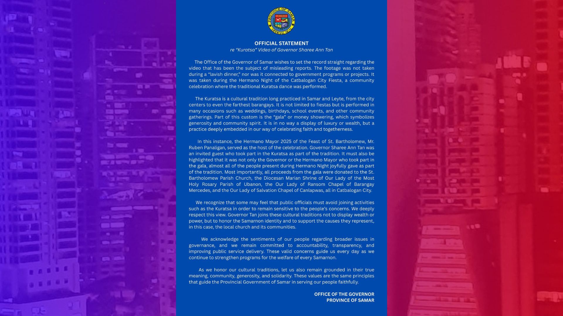 Gov. Tan nagpaliwanag sa video ng pagsasayaw habang hinahagisa ng pera