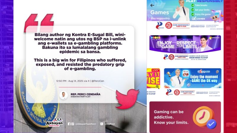 Utos ng BSP sa mga e-wallet na mag-unlink sa e-gambling platforms, “Big Win” ayon sa isang mambabatas