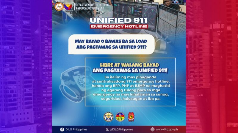 Pagtawag sa Unified 911 libre ayon sa DILG