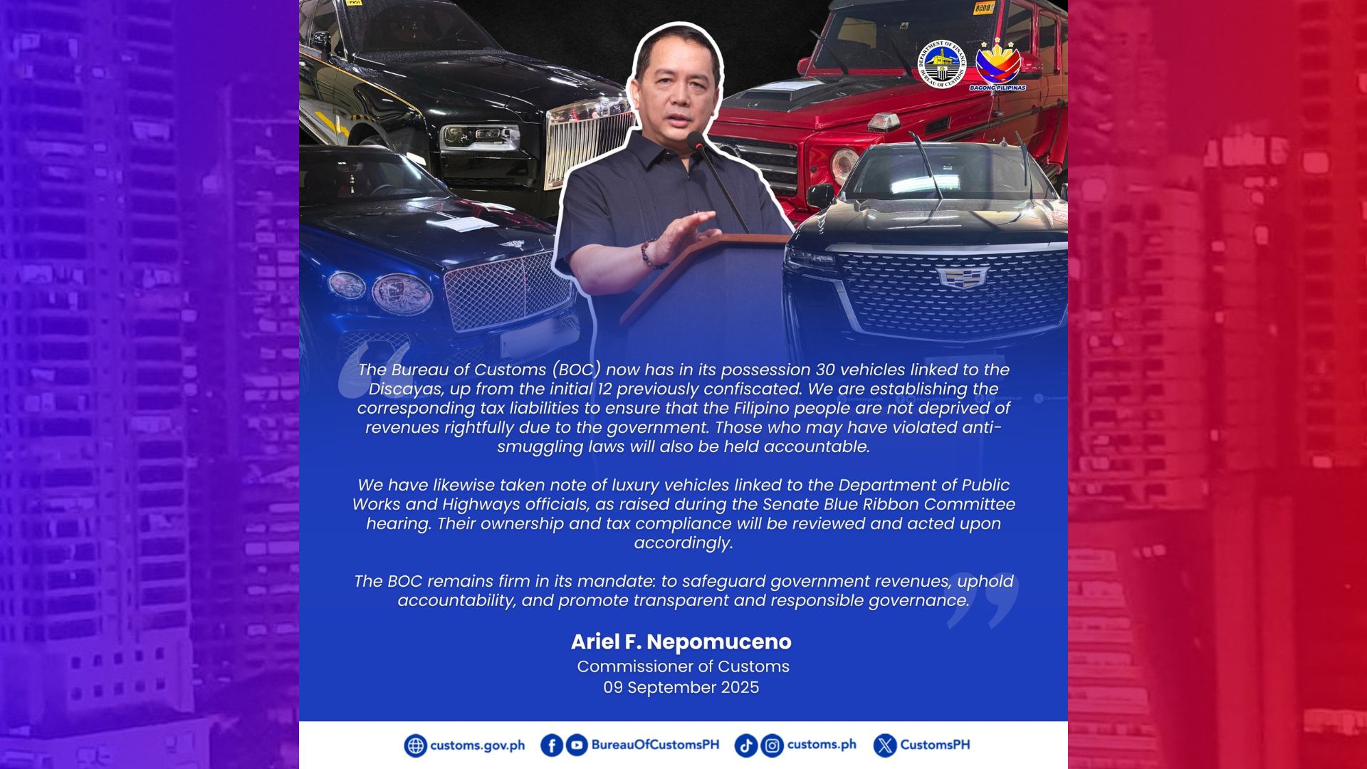 30 sasakyan ng mga Discaya iniimbestigahan ng BOC