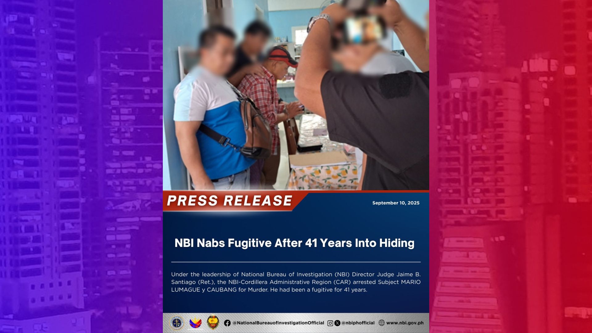 Nagtago ng 41 taon, suspek sa murder timbog sa Baguio City