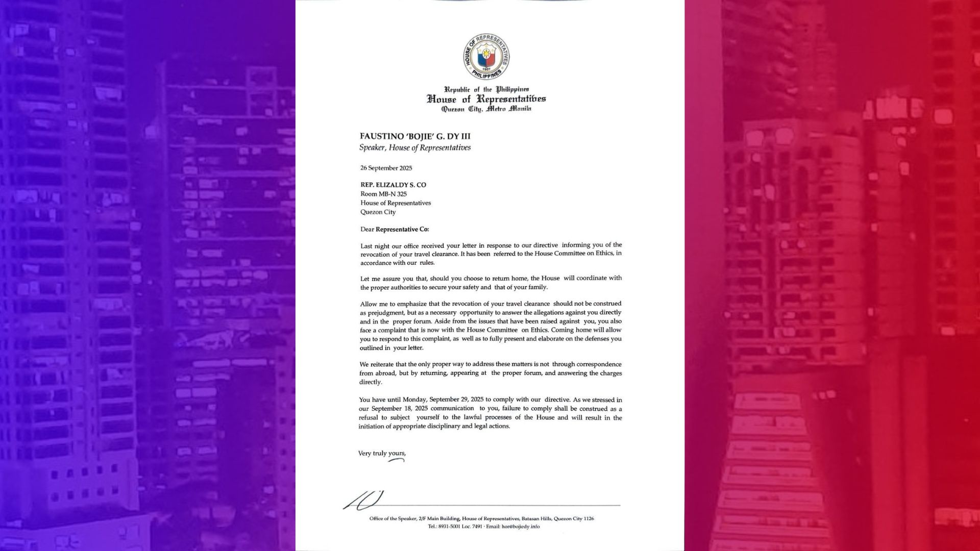 Kamara nag-isyu ng final warning kay Rep. Zaldy Co