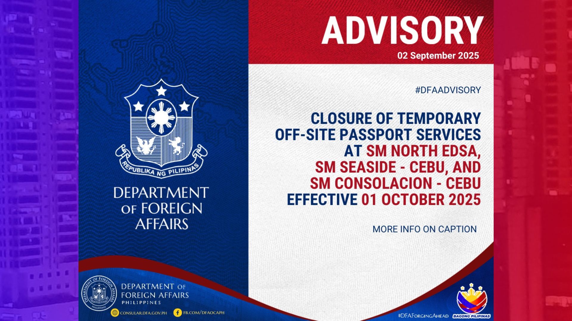 3 Temporary Off-Site Passport Services ng DFA tigil-operasyon mula Oct. 1