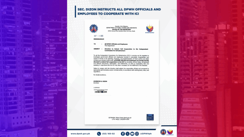 DPWH employees inatasang makipagtulungan sa imbestigasyon ng ICI