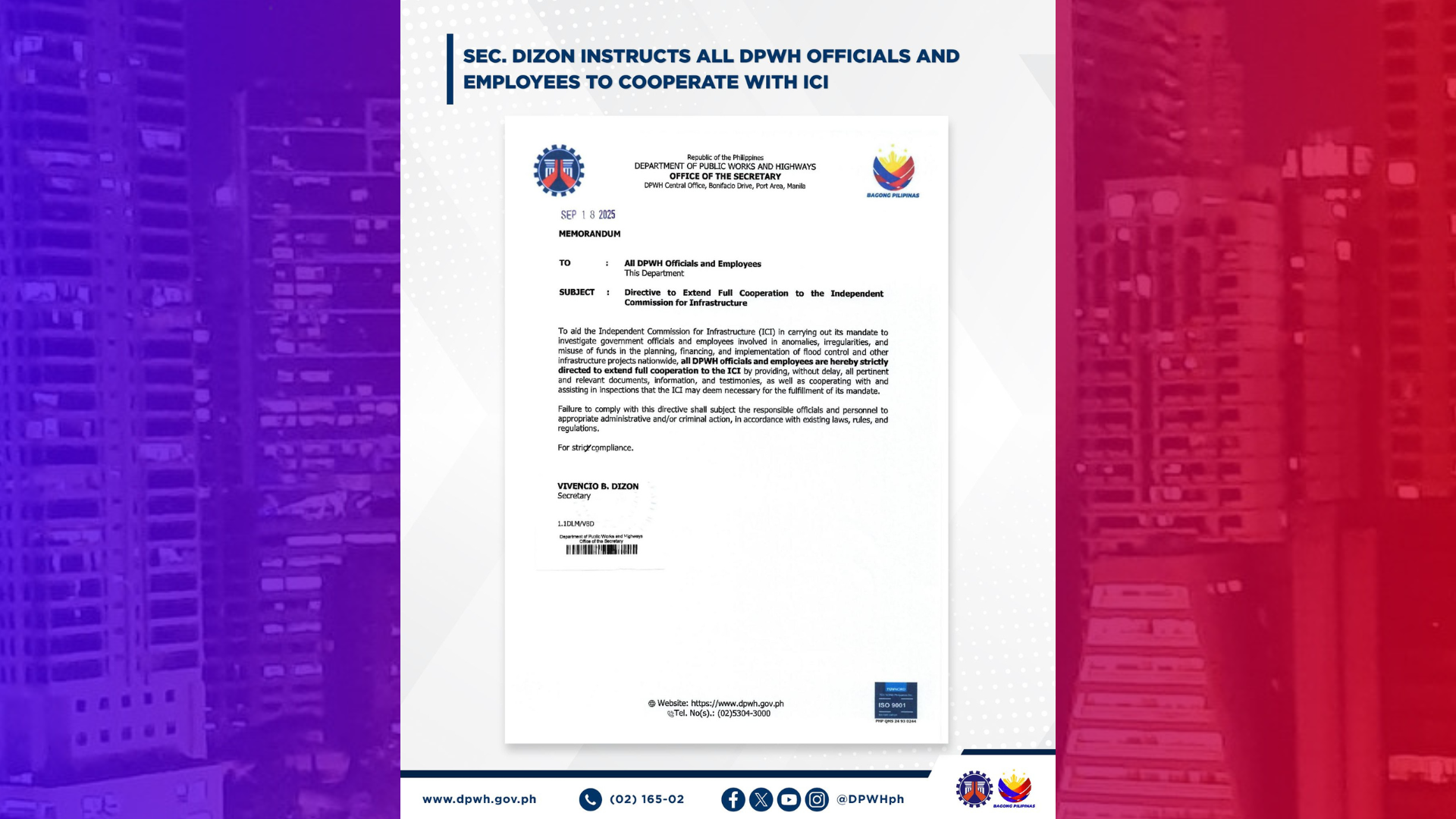 DPWH employees inatasang makipagtulungan sa imbestigasyon ng ICI