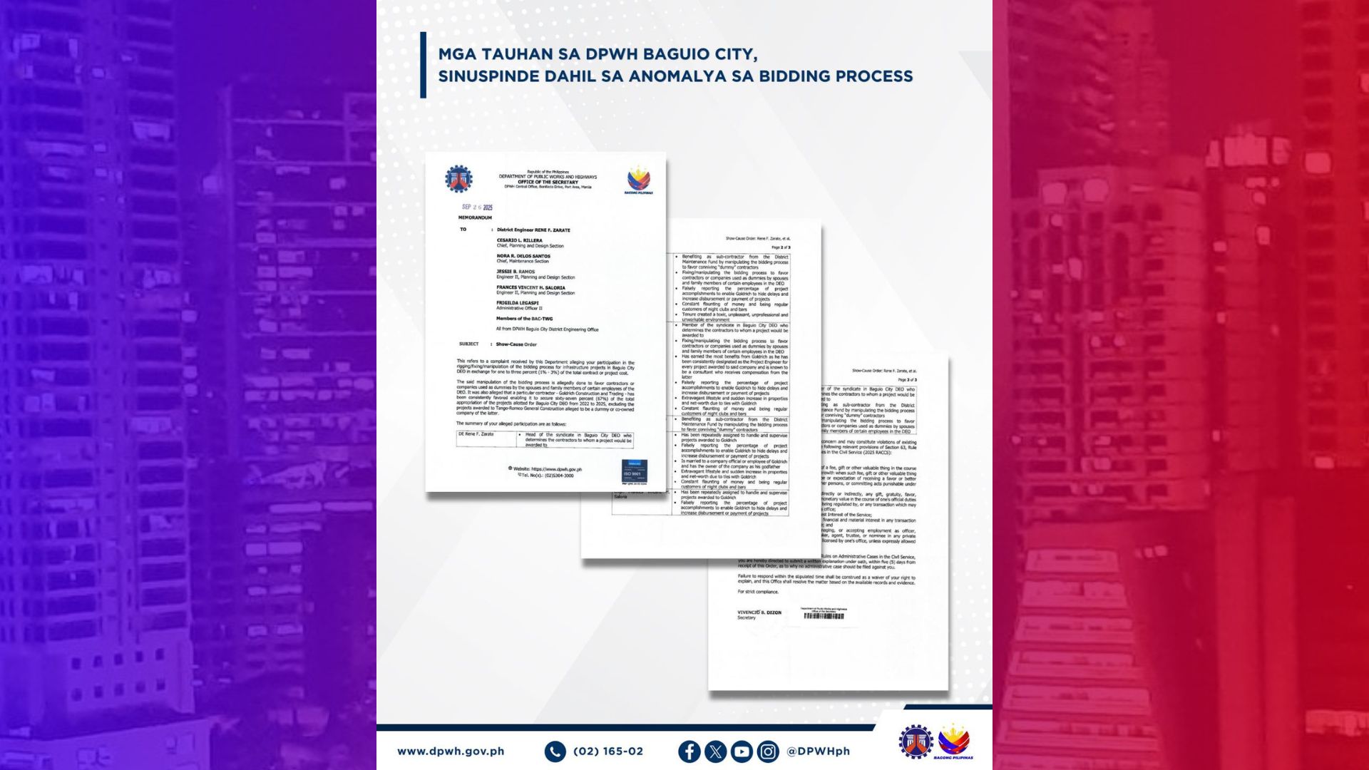 6 na empleyado ng Baguio District Engineering Office sinuspinde ng DPWH