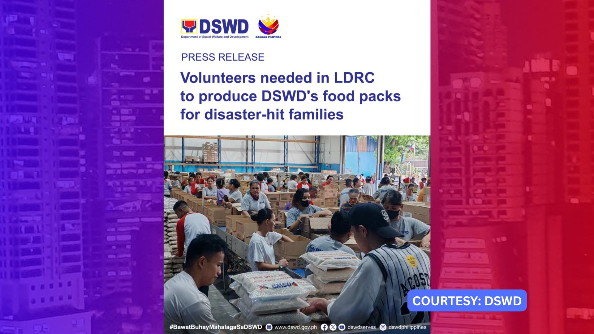 DSWD nangangailangan ng volunteers para sa mas mabilis na produksyon ng food packs