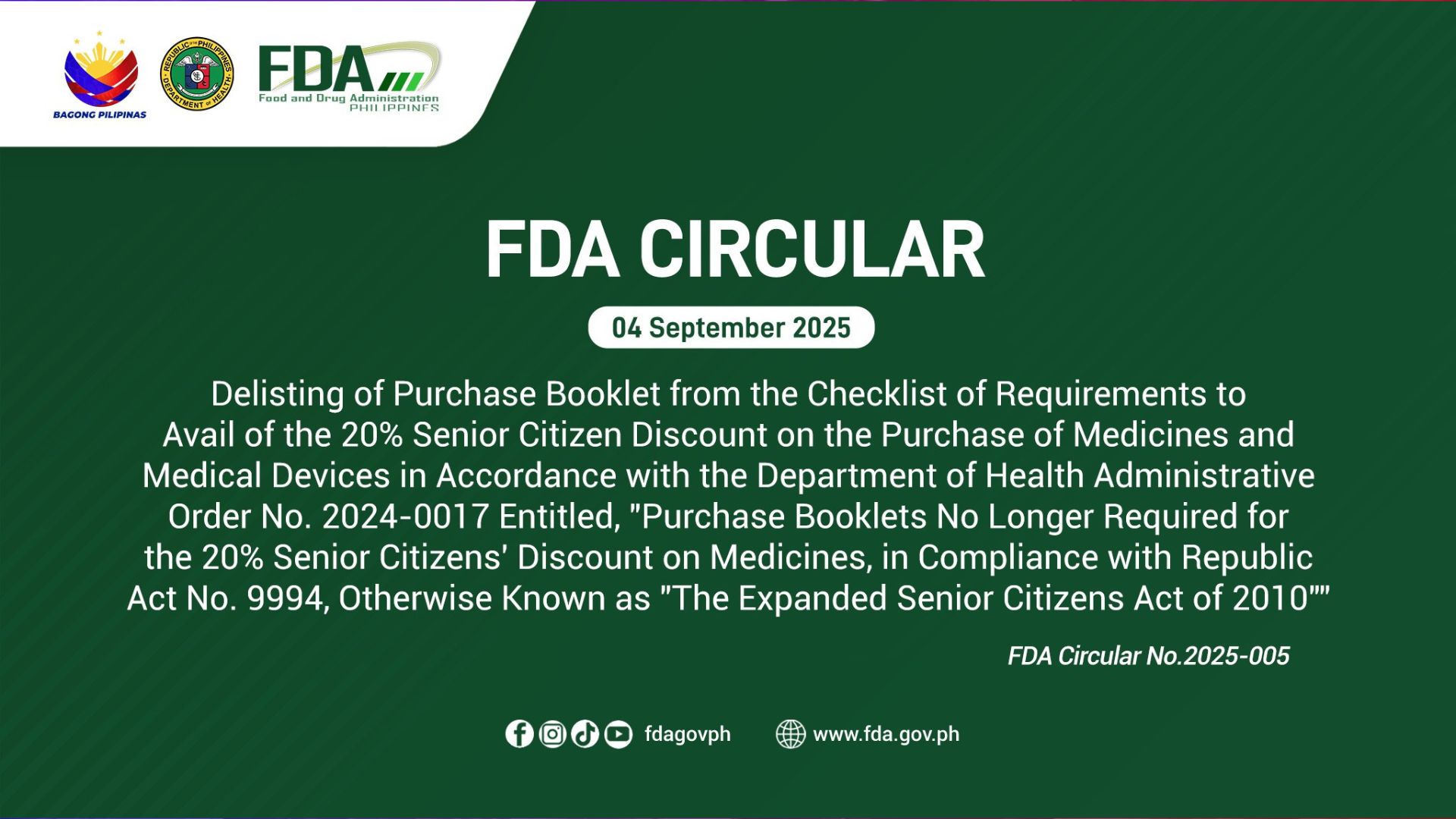 Purchase Booklet hindi na kailangan sa pagbili ng gamot ng mga senior ayon sa FDA