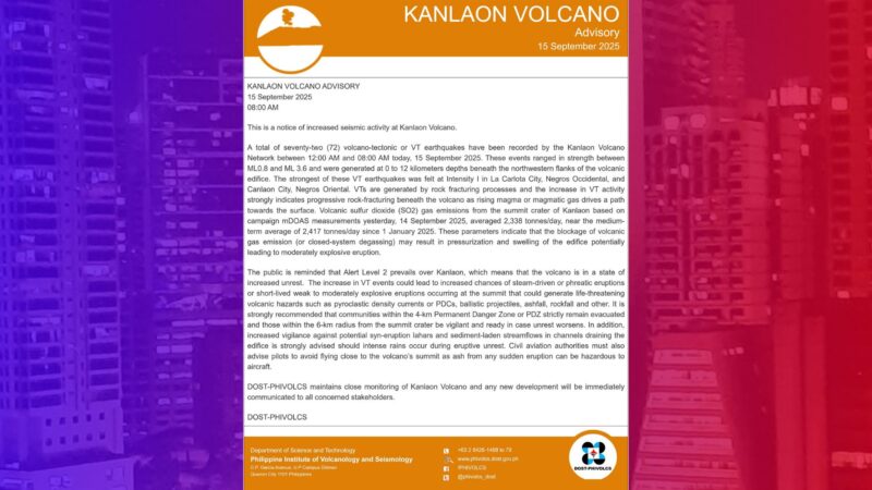 72 pagyanig naitala sa Bulkang Kanlaon