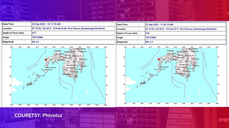 Magkasunod na pagyanig naitala sa Zamboanga del Norte