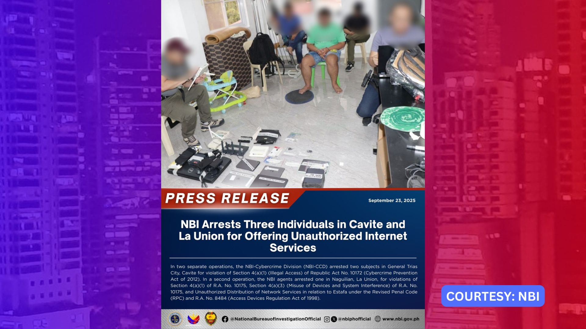 3 timbog ng NBI sa ilegal na pag-aalok internet service