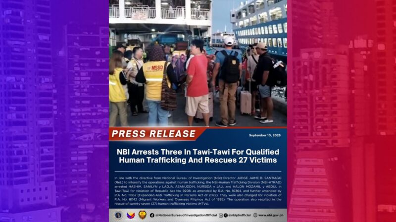 27 biktima ng human trafficking nailigtas sa Tawi-Tawi; 3 suspek timbog