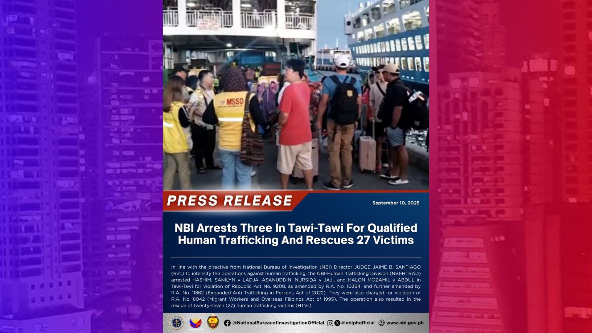 27 biktima ng human trafficking nailigtas sa Tawi-Tawi; 3 suspek timbog