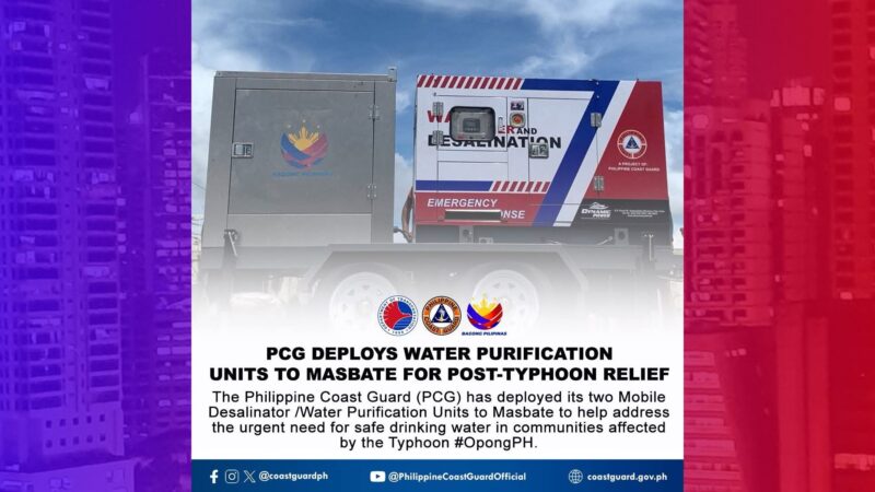 2 Water Purification Units ipinadala ng PCG sa Masbate