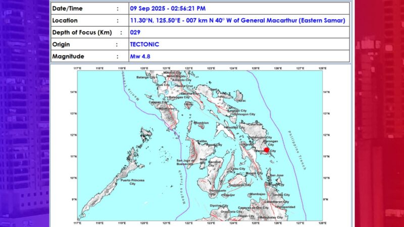 Eastern Samar niyanig ng magnitude 4.8 na lindol