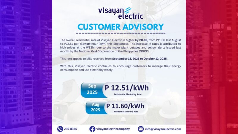 Visayan Electric Company may taas-singil sa kuryente