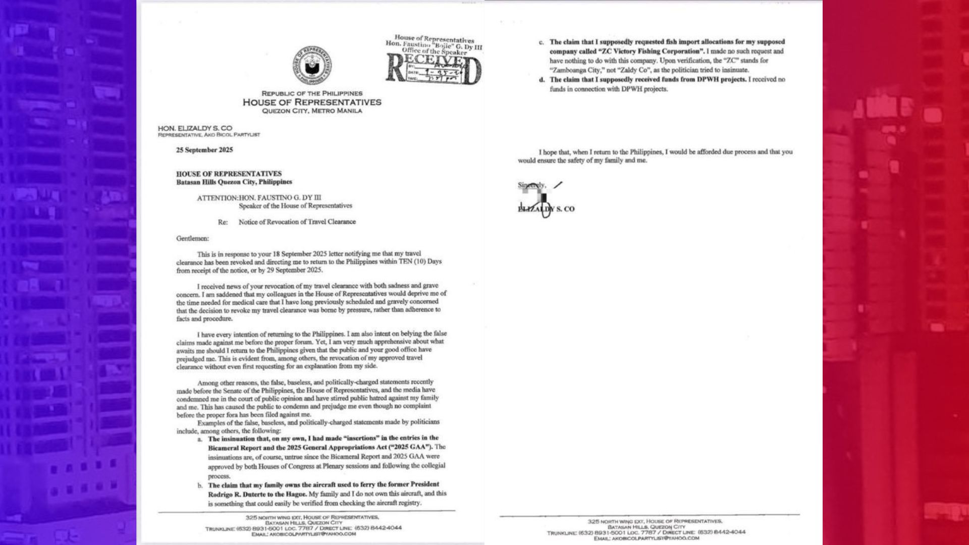 Rep. Zaldy Co babalik sa bansa; haharapin ang mga paratang laban sa kaniya