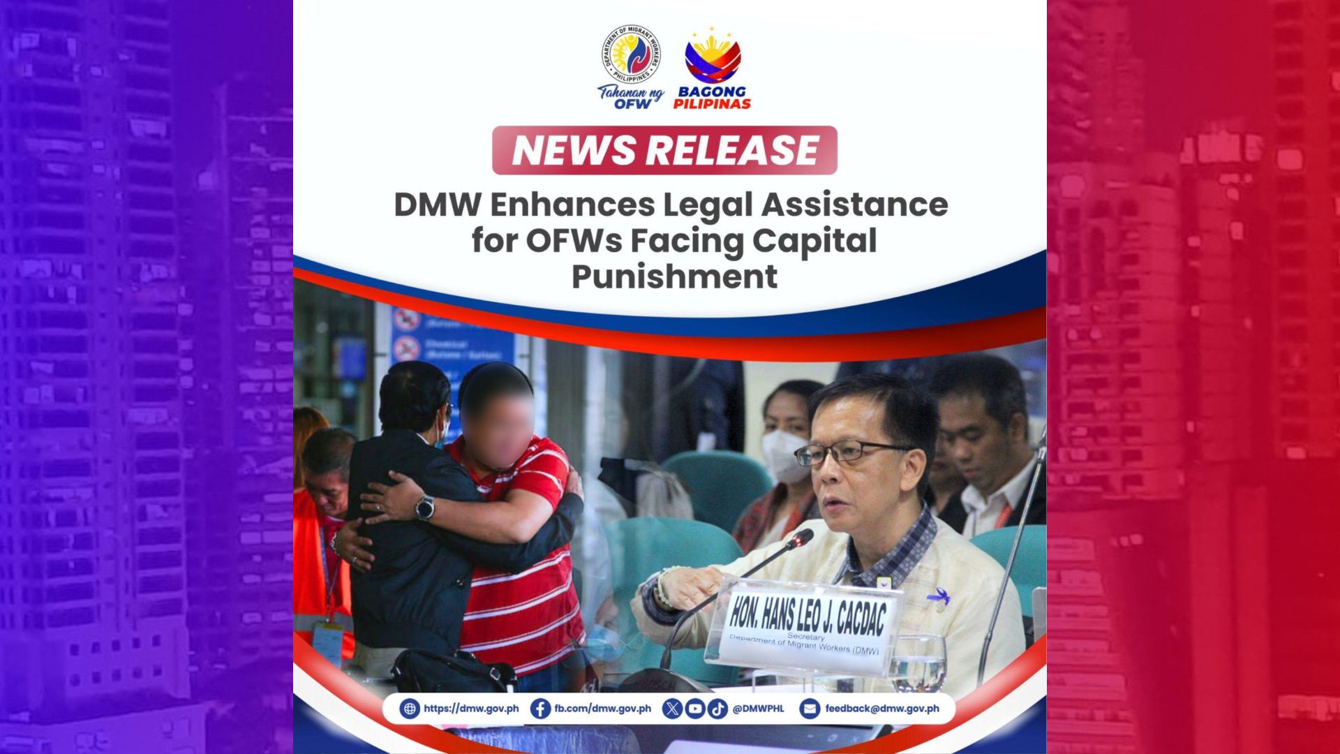 “Highest level” ng legal aid binibigay sa mga Pinoy na nakahanay sa death row sa ibang bansa – DMW